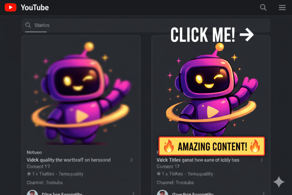 Side-by-side comparison of a low-quality blurry thumbnail vs a vibrant high-click-rate thumbnail on YouTube search results