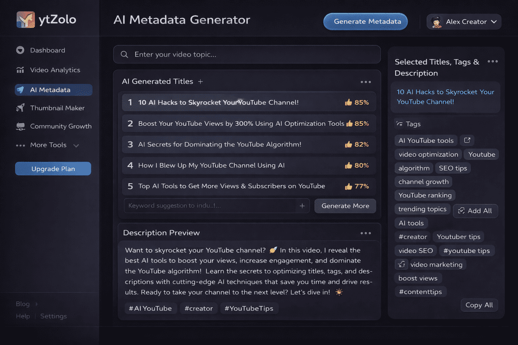 AI YouTube metadata generator