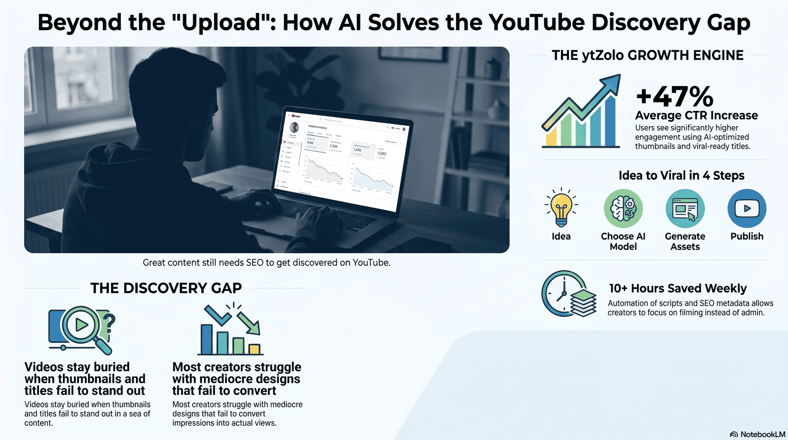 The Best AI Tools for SEO YouTubers in 2026 (That Actually Work) 1 Current image: Creator reviewing low YouTube view count on laptop analytics dashboard