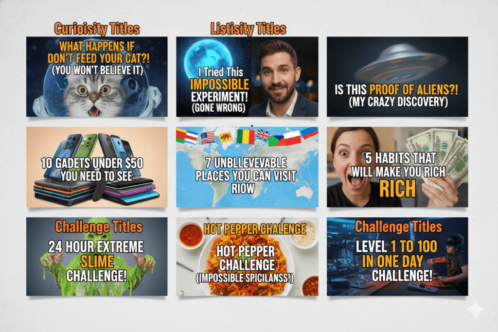 50+ Jaw-Dropping Examples of Viral YouTube Video Titles That Actually Get Clicks (And How to Create Them Fast) 4 high CTR YouTube title ideas