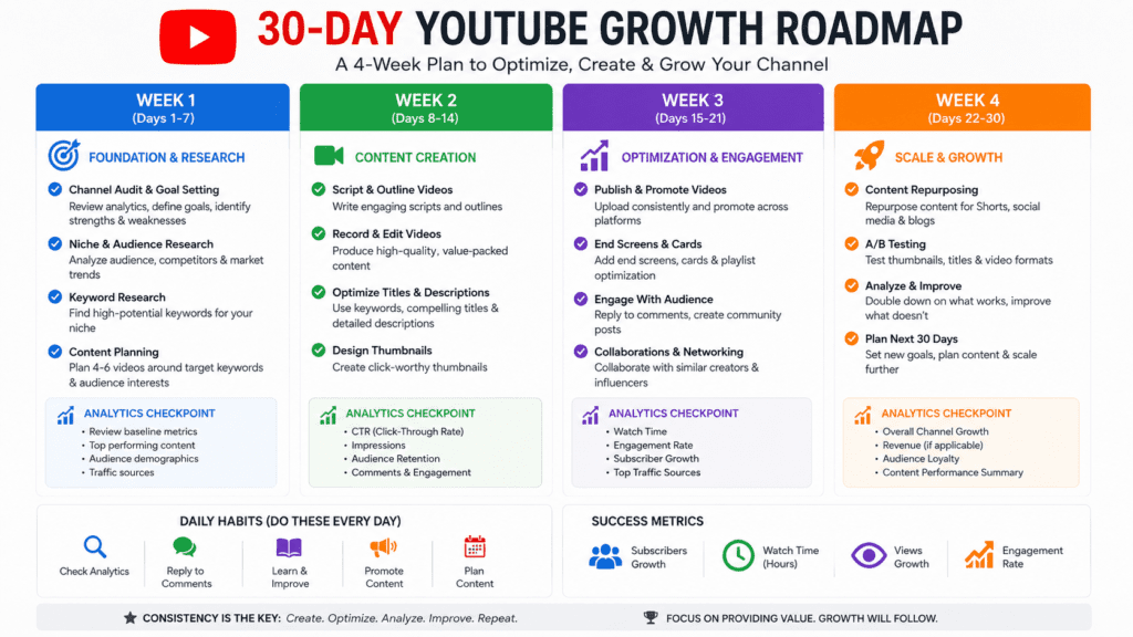 30 day AI YouTube channel growth action plan