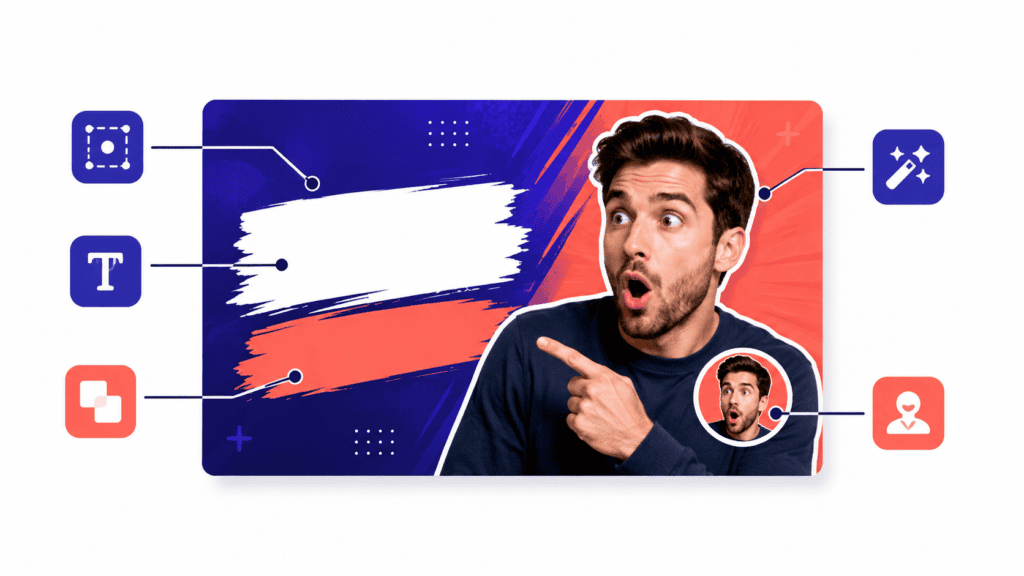 Free AI YouTube Thumbnail Maker: The Complete 2026 Guide to Choosing the Right Tool 2 Illustration showing the anatomy of an AI-generated YouTube thumbnail with labeled features