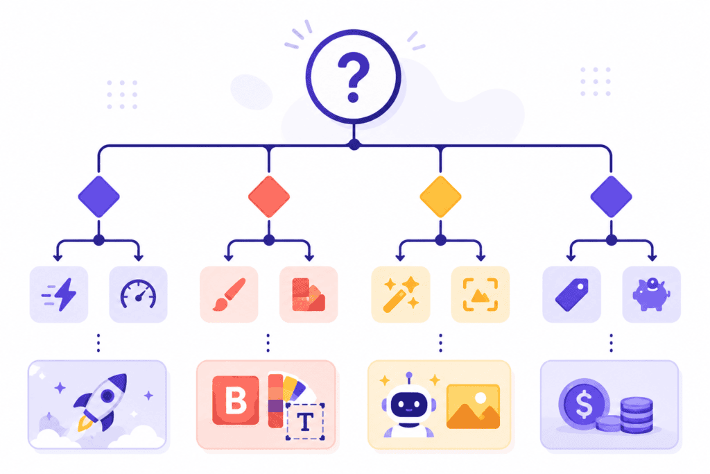Free AI YouTube Thumbnail Maker: The Complete 2026 Guide to Choosing the Right Tool 12 Decision-tree illustration for choosing the right AI YouTube thumbnail maker