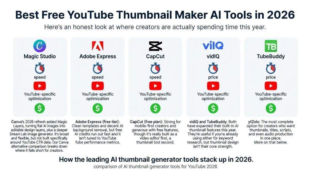 Free YouTube Thumbnail Maker AI: Best Tools & 2026 Feature Updates 3 comparison of AI thumbnail generator tools for YouTube 2026