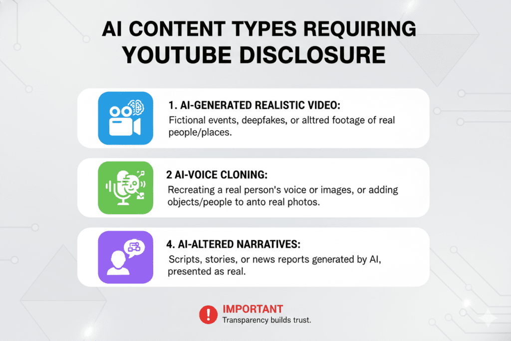 YouTube's Altered or Synthetic Content Disclosure Policy 2026: The Complete Creator's Survival Guide (Don't Risk Your Channel) 4 YouTube AI-generated video labeling rules