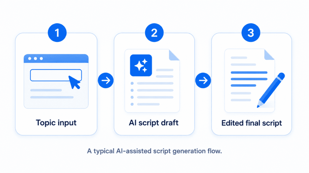 ytZolo vs Pictory: Which One Actually Fits Your YouTube Workflow? 5 Diagram showing AI script generation steps from topic to final script