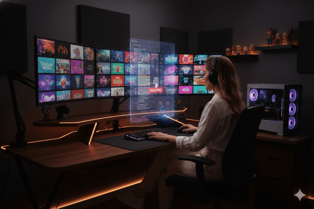 Best AI thumbnail generator for YouTube shown on creator's monitor