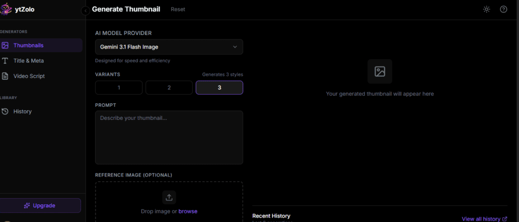 Best AI Thumbnail Generator for YouTube (2026 Guide) 5 YTZolo AI thumbnail generator showing CTR score prediction for YouTube thumbnail