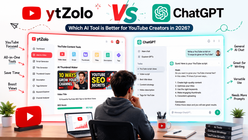 ytZolo vs ChatGPT comparison banner for YouTube creators 2026