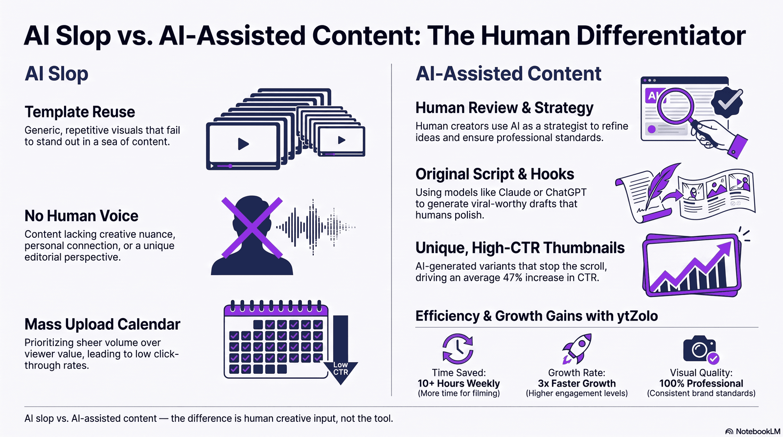 YouTube Repetitive Content Policy & AI Slop 2026: What Every Creator Needs to Know 3 AI slop vs. AI-assisted content — the difference is human creative input, not the tool