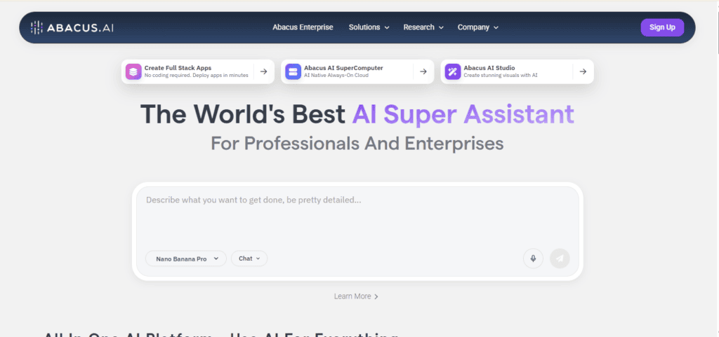 AI Aggregator: The Complete 2026 Guide to All-in-One AI Platforms 6 Abacus AI (ChatLLM)