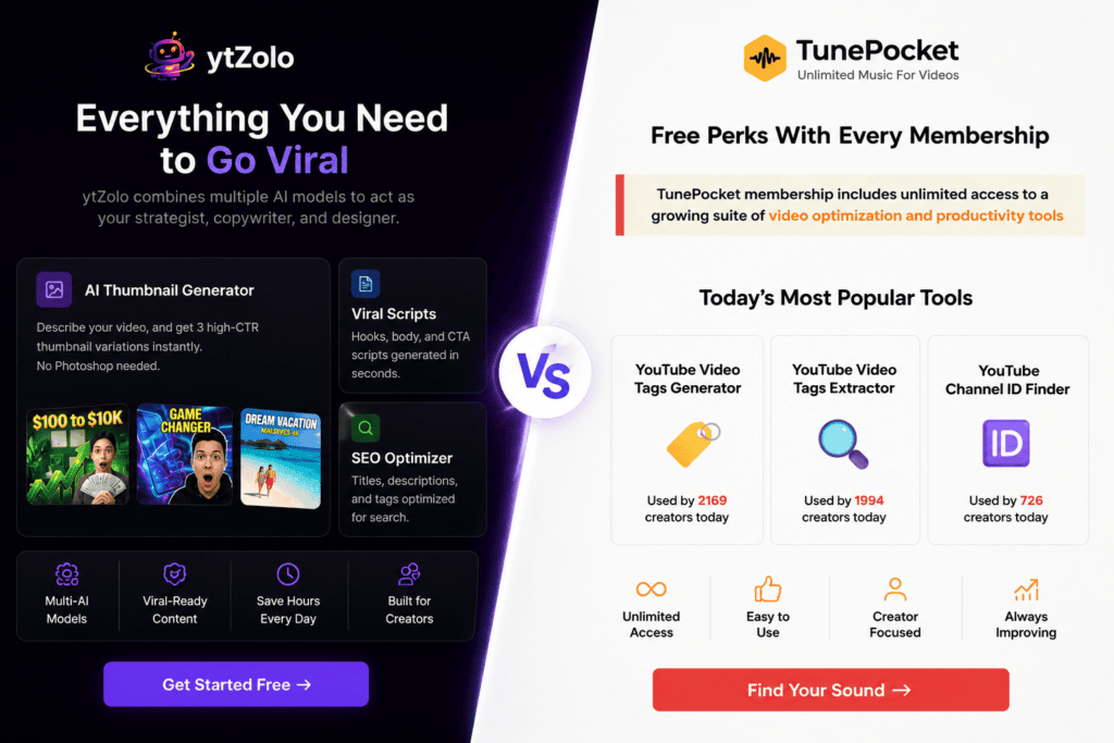 ytZolo vs TunePocket: Which One Actually Belongs in Your YouTube Workflow? 3 ytzolo vs Tunepocket Features conparison