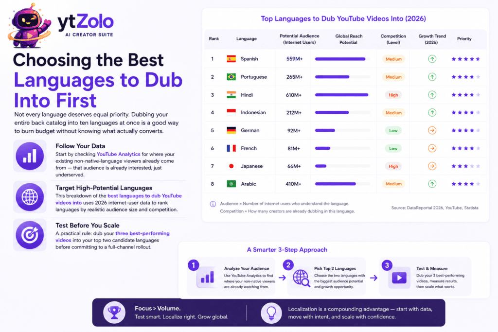 How to Localize YouTube Content for Global Audiences Using AI Dubbing 5 Choosing the Best Languages to Dub Into First