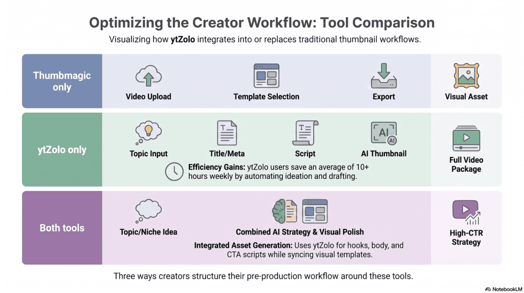 ytZolo vs Thumbmagic: An Honest Comparison for YouTube Creators 5 Creator workflow diagram comparing ytZolo and Thumbmagic usage