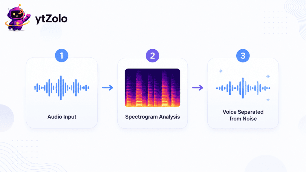 Vocal Isolation vs. Noise Reduction: What's the Difference? 4 Flow diagram of AI spectrogram analysis used in vocal isolation.