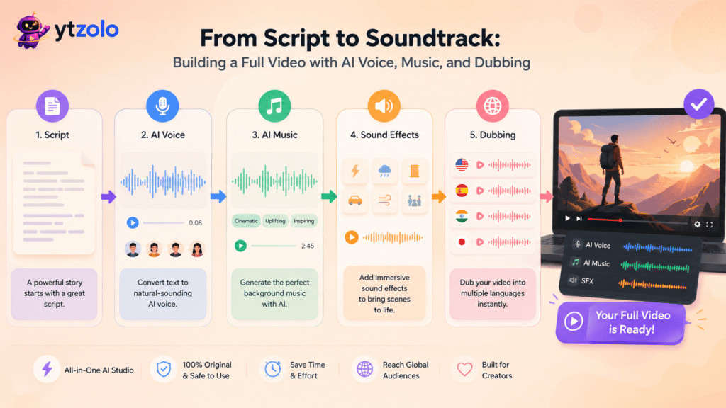 Current image: From Script to Soundtrack Building a Full Video with AI Voice, Music, and Dubbing