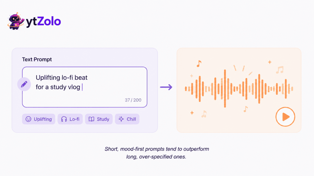 Text-to-Music AI Explained: How It Actually Works 7 Illustration of a user typing a text-to-music AI prompt with a waveform icon.