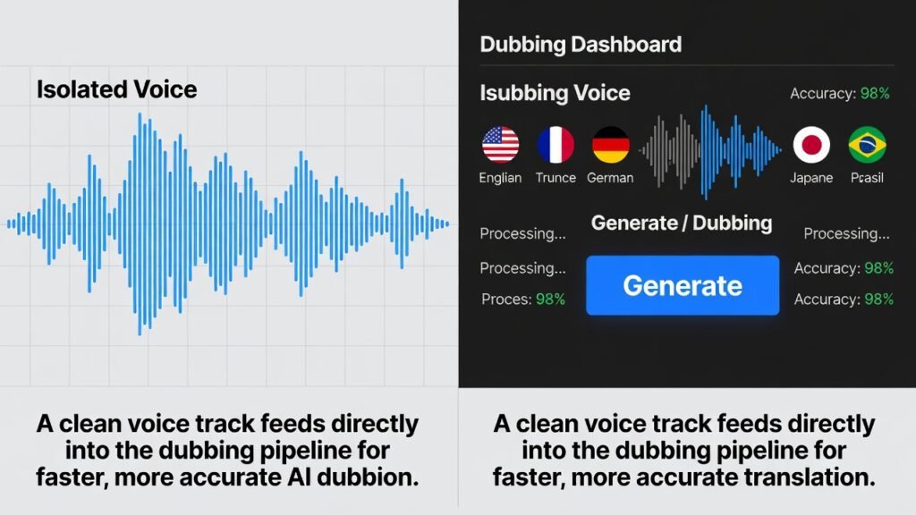 Voice Isolation for Video Dubbing: A Step-by-Step Workflow 5 Isolated voice track being used as input for AI dubbing.