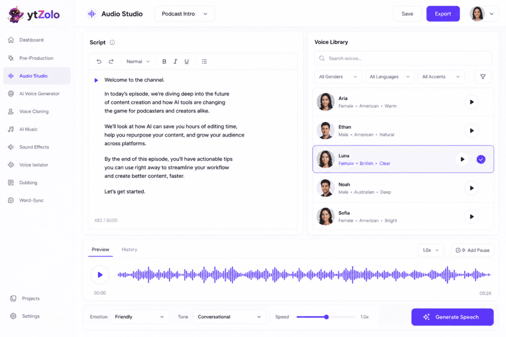 AI Voice Generator for Podcasters: A Production Workflow Guide 5 Producing a Podcast Segment in ytZolo
