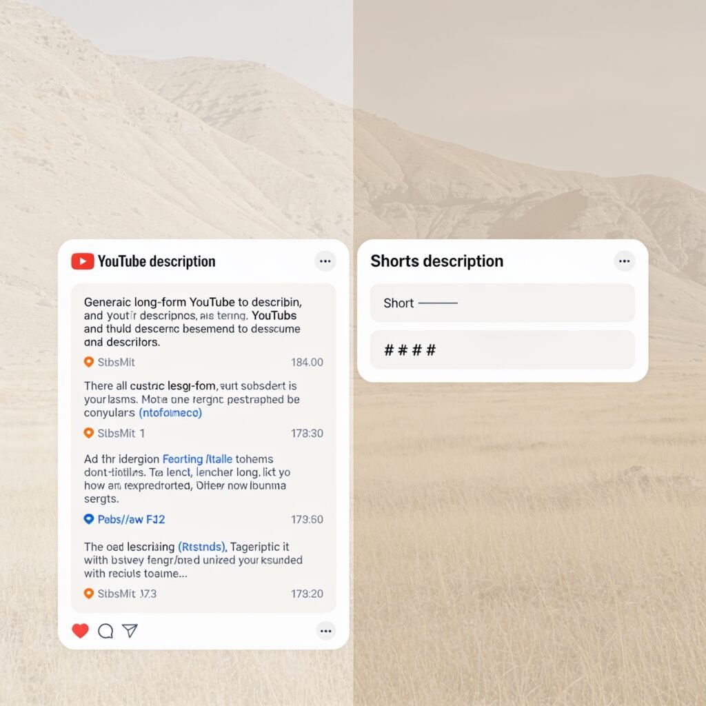 Top YouTube Description Generator Tools 2026: What Actually Works 8 Side-by-side comparison of a long-form YouTube description and a short, hashtag-driven Shorts description