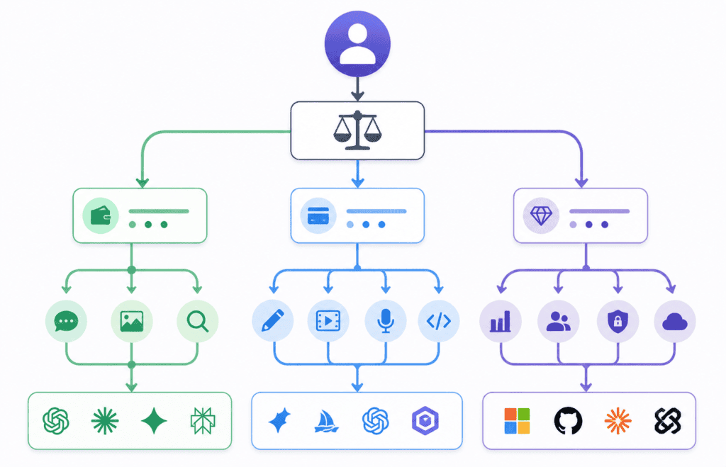 Decision tree diagram for choosing an AI platform based on budget and use caseDecision tree diagram for choosing an AI platform based on budget and use case