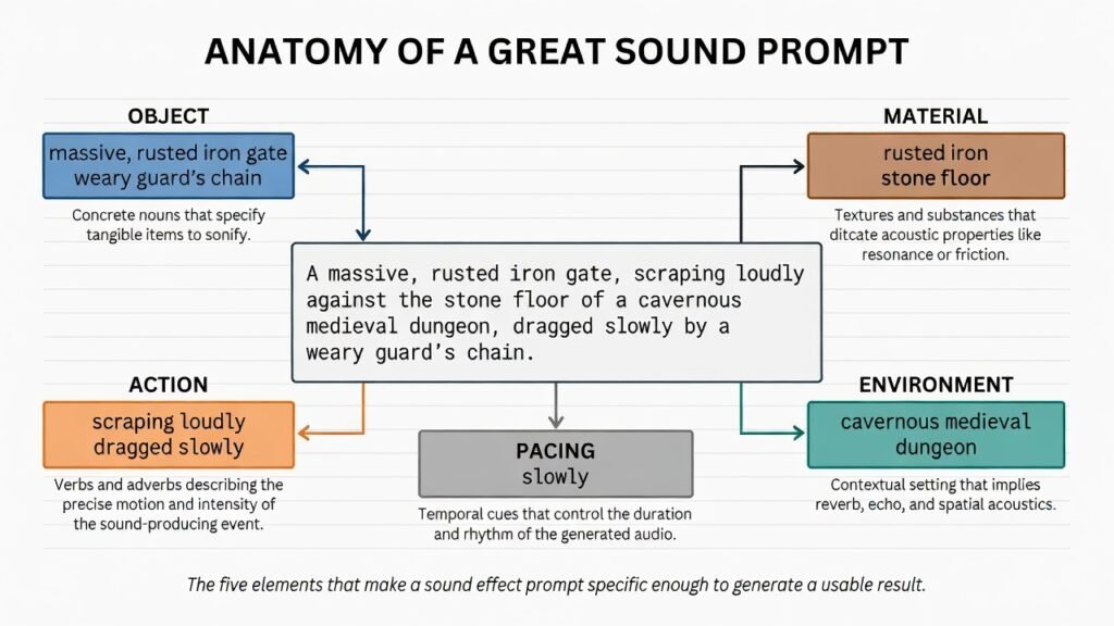 AI Sound Effects Generator: The Complete 2026 Comparison Guide 6 anatomy of an AI sound effect prompt diagram