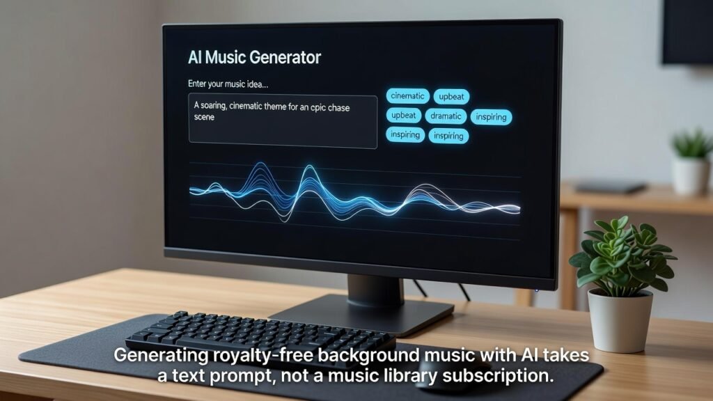 How to Create Royalty-Free Background Music with AI 1 royalty free background music ai generator interface with waveform preview