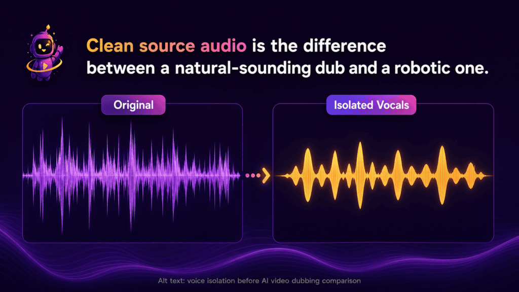 How to Dub a YouTube Video into Multiple Languages Using AI (Step-by-Step) 4 voice isolation before AI video dubbing comparison