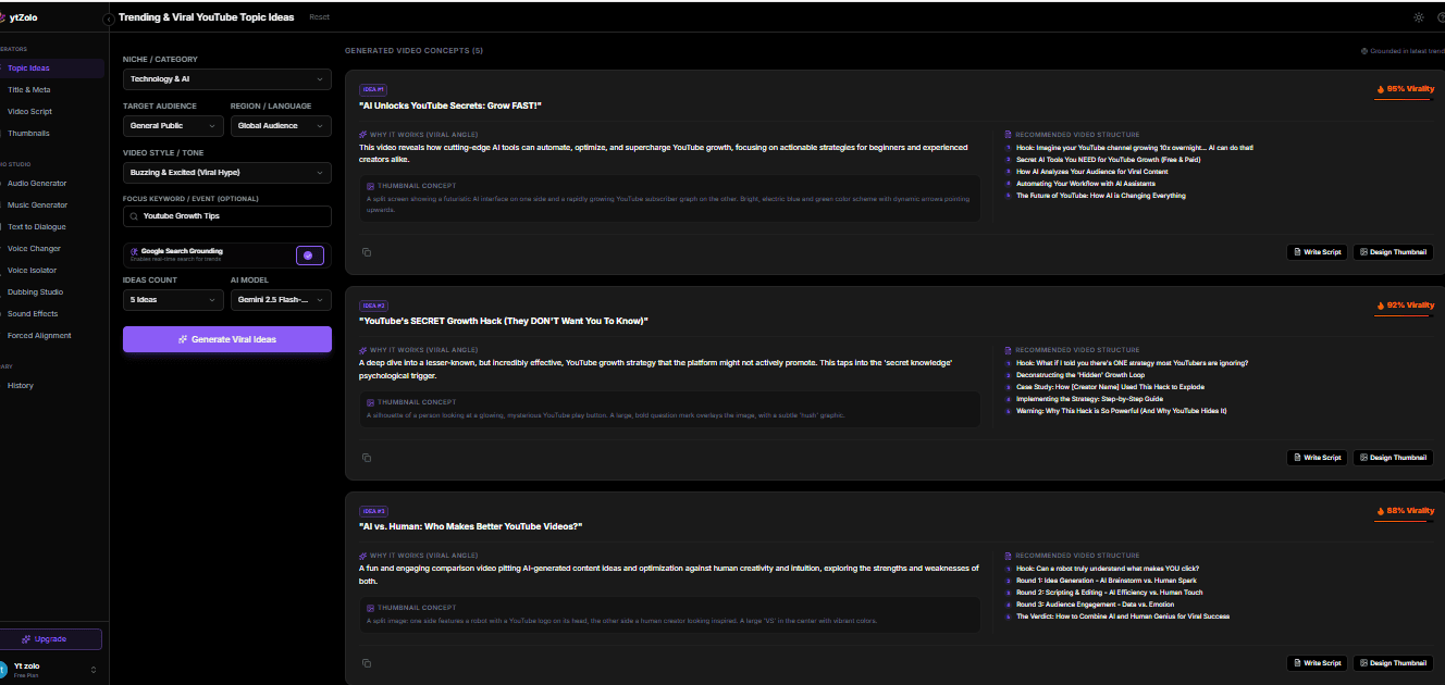 ytZolo vs PlayPlay: An Honest Comparison for Creators and Teams 3 ytzolo dashboard video idea generation