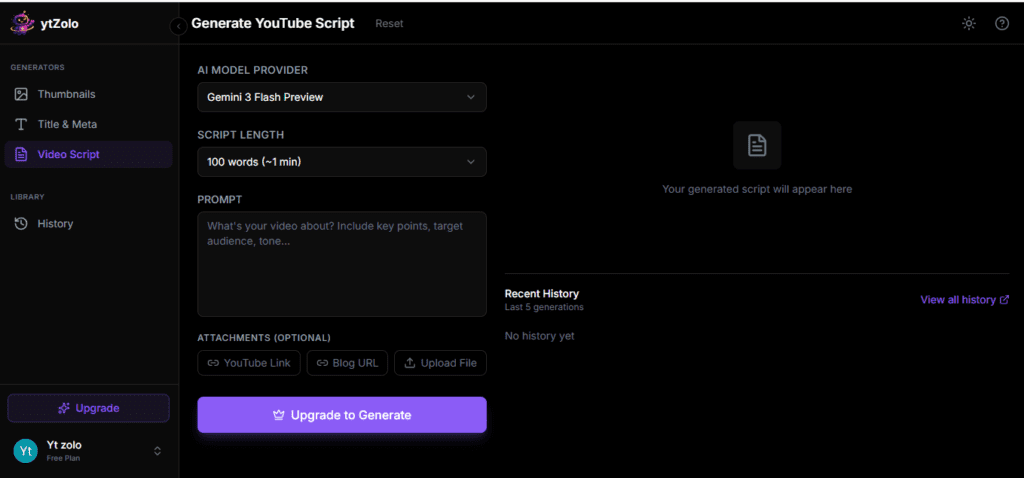 ytZolo vs Syllaby: Which AI Tool Is Better for YouTube Creators in 2026? 2 ytzolo script generation
