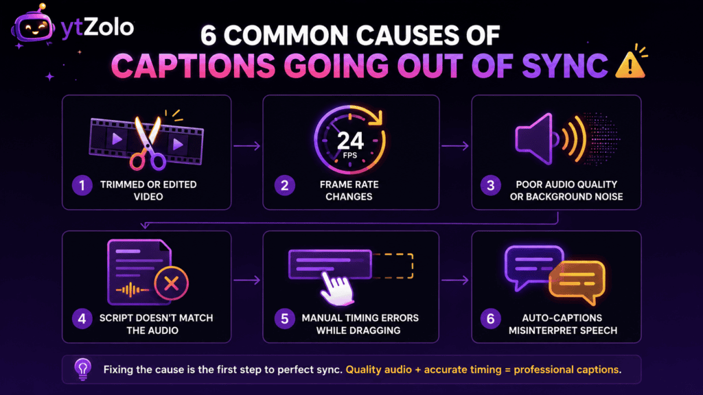 Why Are My Captions Out of Sync? Fixing Common Alignment Errors 2 diagram showing common causes behind captions being out of sync