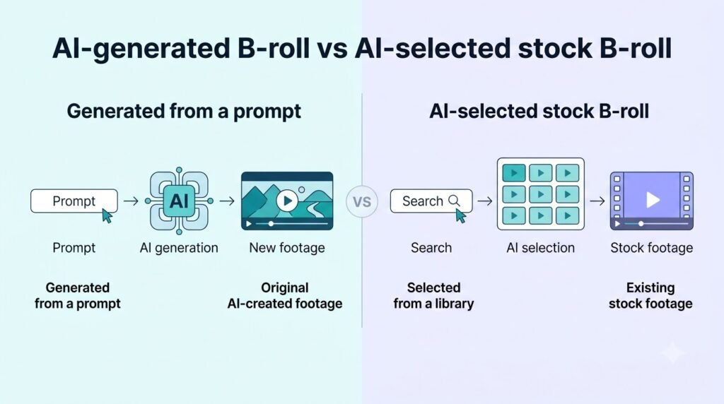 AI B-Roll Footage generator YouTube Videos: Generated vs Stock Workflows 3 AI-generated B-roll vs AI-selected stock B-roll