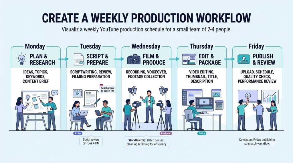 How to Run a YouTube Channel With a Small Team: A Practical Workflow 5 Create a weekly production workflow