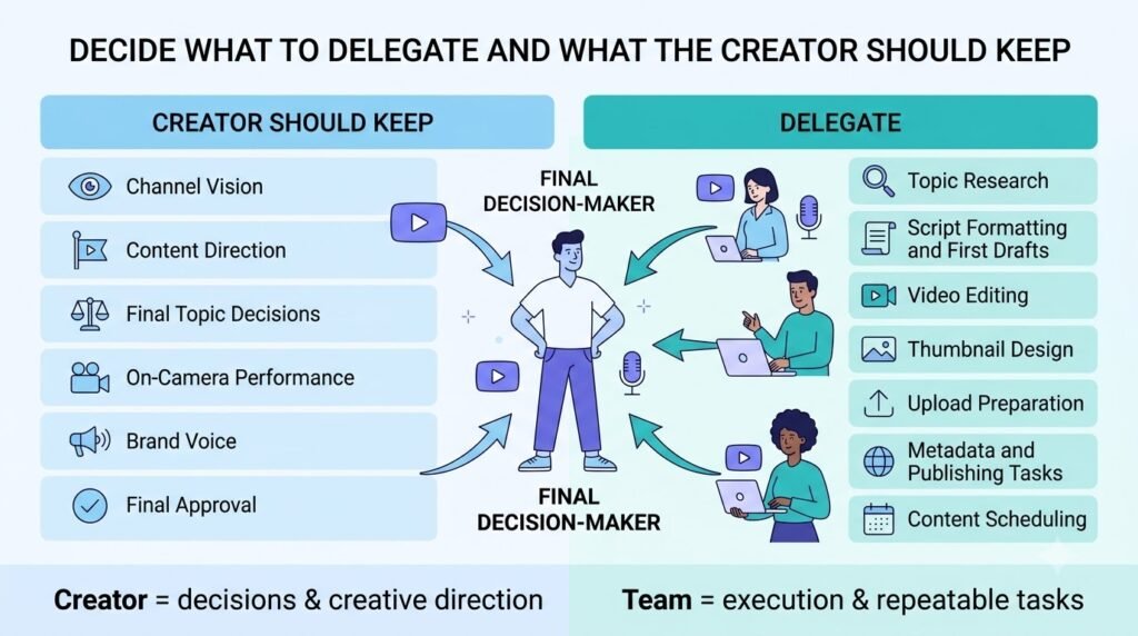 How to Run a YouTube Channel With a Small Team: A Practical Workflow 6 Decide what to delegate and what the creator should keep