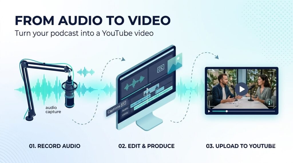 Current image: From Audio to Video How to Turn a Podcast Into a YouTube Video