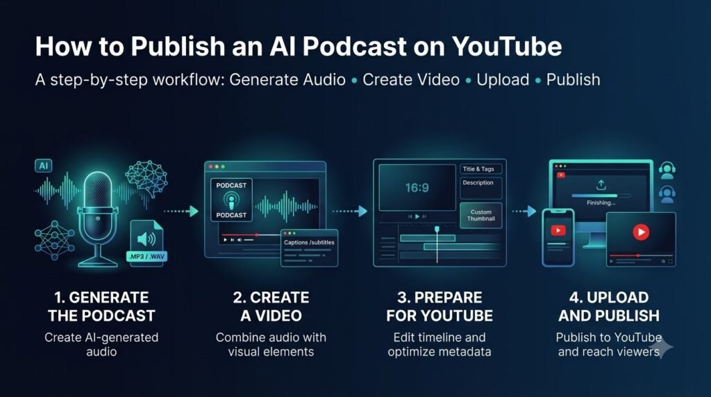 How do you distribute an AI-generated podcast to YouTube