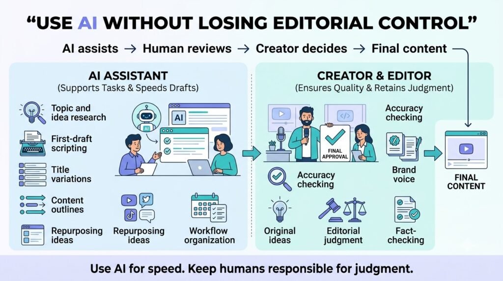 How to Run a YouTube Channel With a Small Team: A Practical Workflow 7 Use AI without losing editorial control