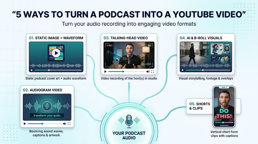 What are the different ways to turn a podcast into a YouTube video