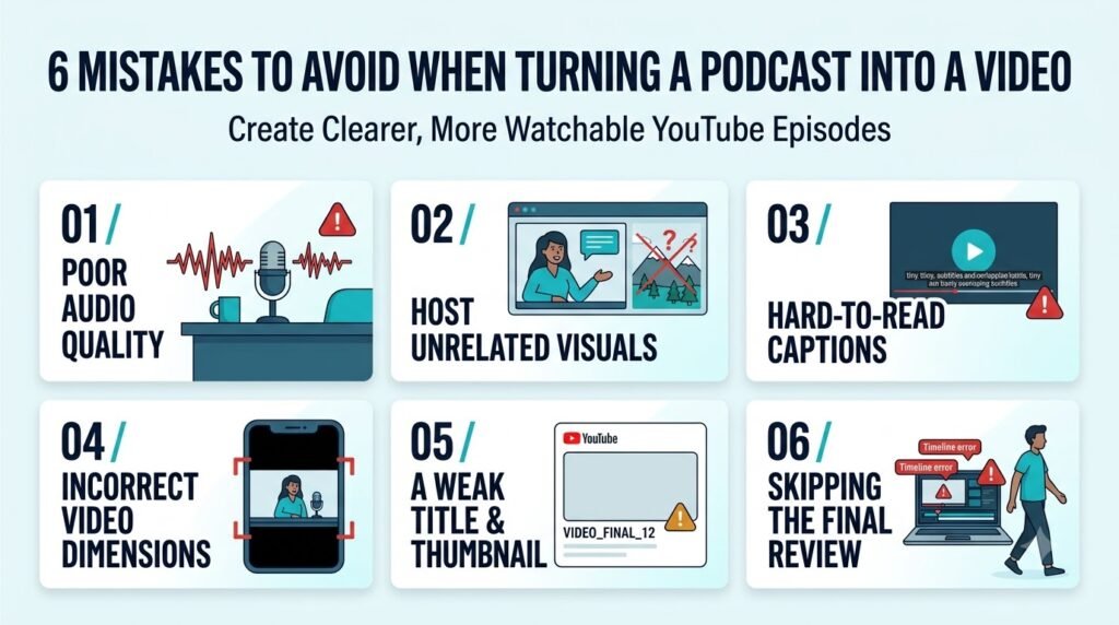 What mistakes should you avoid when turning a podcast into a video